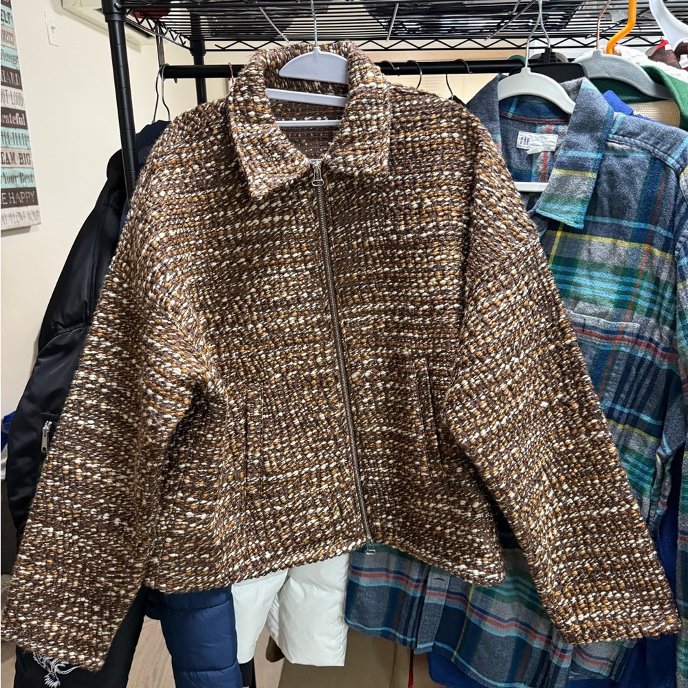 Trashmangrn- Cozy Brown Tweed Teddy Jacket Sz Large (Sample) Fabric from Italy